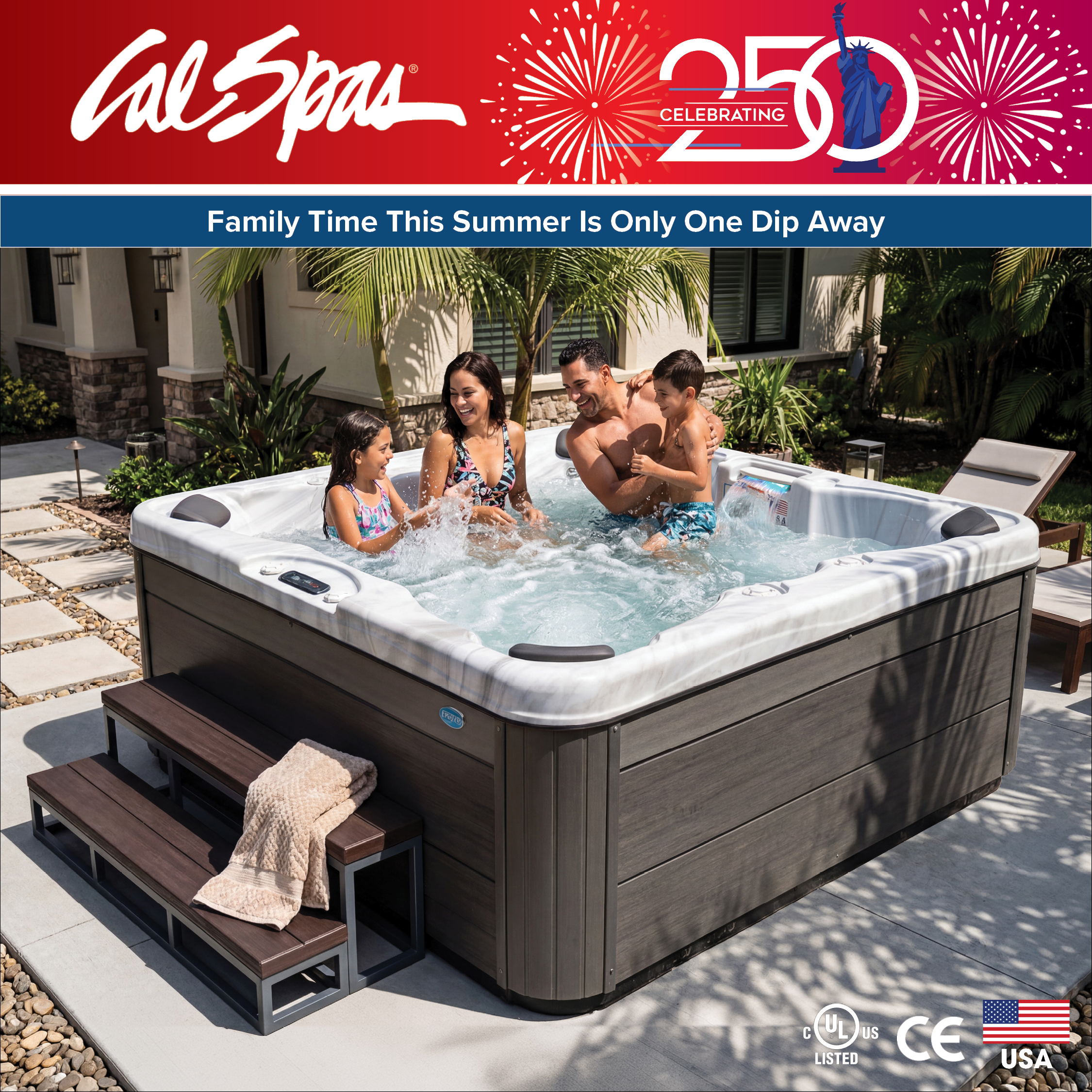 Calspas hot tub being used in a family setting - Concord